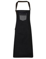 Premier Workwear PW136 Division Waxed Look Denim Bib Apron With Faux Leather - thumbnail