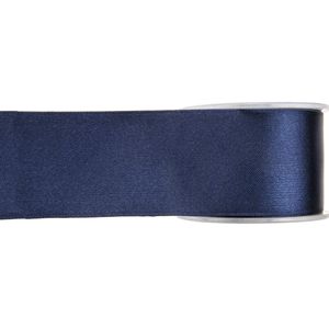 1x Navyblauwe satijnlint rollen 2,5 cm x 25 meter cadeaulint verpakkingsmateriaal - Cadeaulinten