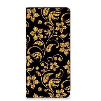 Google Pixel 8A Smart Cover Gouden Bloemen Google Pixel 8A Smart Cover Gouden Bloemen