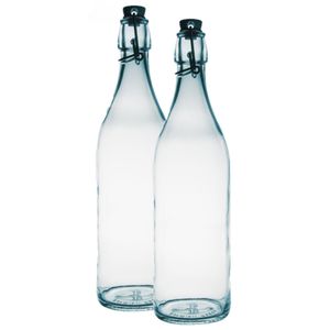 2x Ronde beugelflessen/weckflessen transparant 1 liter