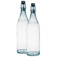 2x Ronde beugelflessen/weckflessen transparant 1 liter