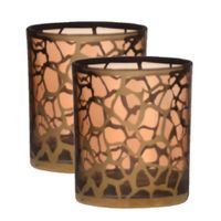 2x stuks theelichthouders/waxinelichthouders giraffe print glas goud 10 x 9 cm - thumbnail