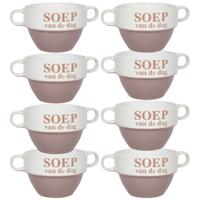 Soepkommen - 8x - Soep van de dag - keramiek - D12 x H8 cm - oud roze - Stapelbaar