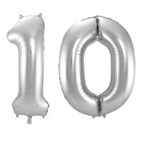 Folat Verjaardag Leeftijd folieballonnen - 10 jaar - zilver - 86 cm - cijferballon groot