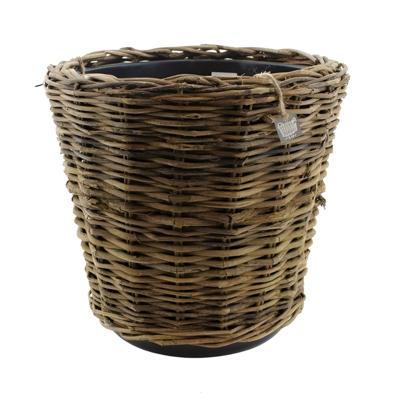 Planten/bloemen mand - rond - rotan - gevlochten riet - D44 x H43 cm - drypot