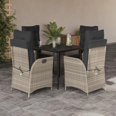 5-delige Tuinset met kussens poly rattan lichtgrijs