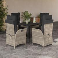 5-delige Tuinset met kussens poly rattan lichtgrijs
