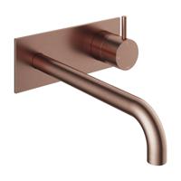 Inbouw Wastafelkraan Met Achterplaat Hotbath Cobber 25cm Gebogen Uitloop 1-Hendel Geborsteld Koper PVD