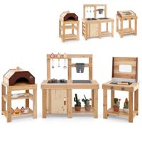 3-delig Outdoor Keuken Set Modderkeuken van Hout BBQ Grill en Pizzaoven met Waterbak