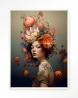 Urban Cotton Wandkleed 'Vintage Flower Girl' 80 x 110cm in Floating Frame - off white