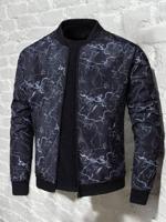 Bon&Bon Men's Lightning Print Bomber Jacket | Black Zip Front Streetwear Black1 / L