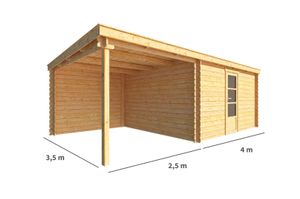 Blokhut met overkapping Els 650 cm bij 350 cm diep Lessenaarsdak - Warentuin Collection