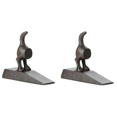 Deurstopper/deurwig hondenstaart - 2x - gietijzer - zwart - 5 x 13 x 11 cm