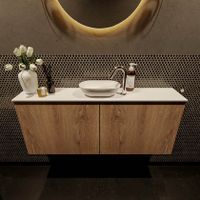 Mondiaz Fowy toiletmeubel 120cm washed oak met blad en waskom talc midden 1 kraangat Mondiaz Fowy toiletmeubel 120cm washed oak met blad en waskom talc midden 1 kraangat