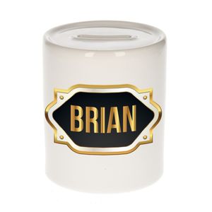 Naam cadeau spaarpot Brian met gouden embleem   -