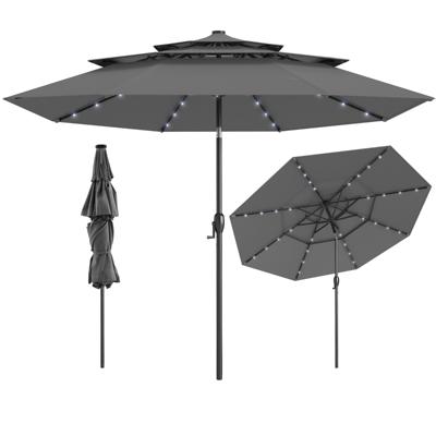 3-Laags Parasol met Slinger Aan Beide Zijden 30° Kantelbare Tuinscherm Terrasparasol Grijs
