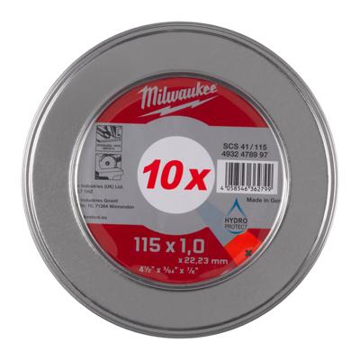 Milwaukee Cut.W Pro+ SCS 41 115 x 1.0 mm MetalBox - 10 pcs Doorslijpschijf metaal PRO+ SCS41 115 x 1 mm dun 10 stuks in metal box - 4932478997