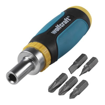 Wolfcraft Mini-handschroevendraaier | Ratelfunctie | Set 6-delig | Incl. 5 bits - 1237000