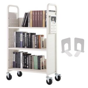 VEVOR bibliotheekwagen 790x385x1250mm afruimwagen 3 planken boekenwagen koolstofstaal + koudgewalst plaatstaal serveerwagen 150kg draagvermogen (50kg per plank) incl. 2 boekensteunen wit