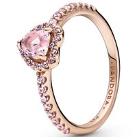 Pandora 188421C04 Ring Sparkling Elevated Heart zilver-zirconia-kristal rosekleurig-roze Maat 48 - thumbnail