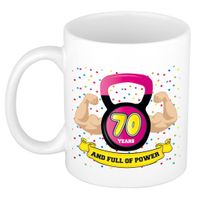 Verjaardag cadeau mok 70 jaar - roze - spieren - 300 ml - keramiek