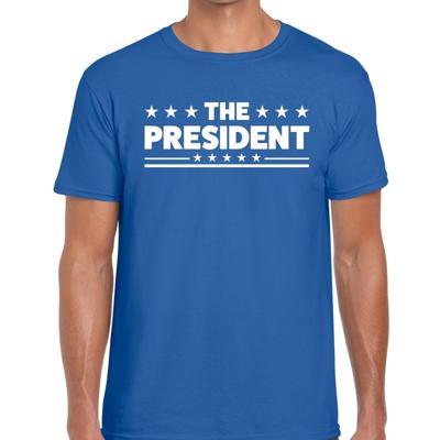 The President tekst t-shirt - blauw - voor heren - carnaval - leiding - baas - cadeau
