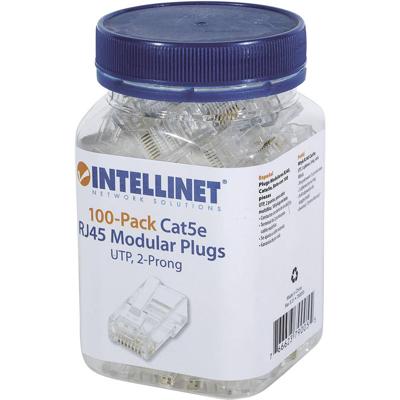 Intellinet Intellinet verpakking van 100 stuks Cat5e modulaire RJ45-stekker UTP 2-voudige klem voor gevlochten draad 100 stekkers per pot 790055 Krimpcontact
