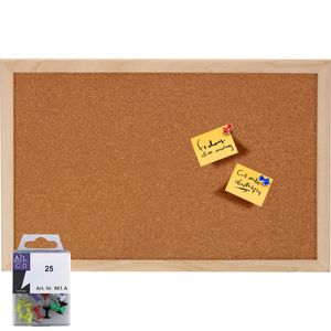 Prikbord incl. 25x punaises gekleurd - 30 x 45 cm - kurk