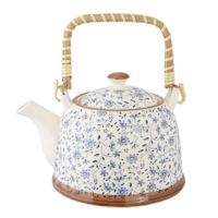 Clayre & Eef Theepot met Filter 700 ml Blauw Keramiek Rond Bloemen