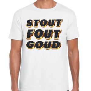 Verkleed T-shirt heren - STOUT - wit - themafeest fout/goud/stout