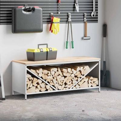 Brandhoutrek met houten blad 100,5x35,5x40 cm wit