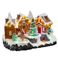 Kerstdorp kerst tafereel - peperkoek dorp - met led verlichting - 23 cm