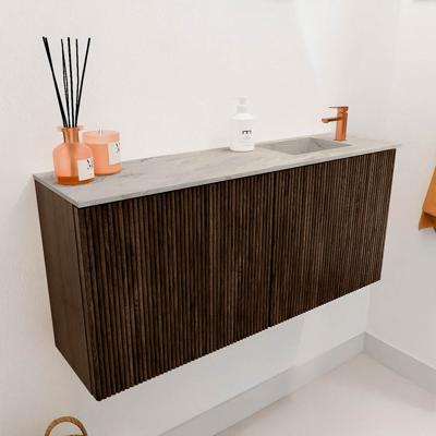 Toiletmeubel Mondiaz Joya Dlux | 90 cm | Meubelkleur Walnut | Faye wastafel Glace Wasbak Rechts | 1 kraangat