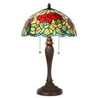 LumiLamp Tiffany Tafellamp Ø 35x58 cm Groen Rood Glas Kunststof Rond Tiffany Bureaulamp Groen Tiffany Bureaulamp