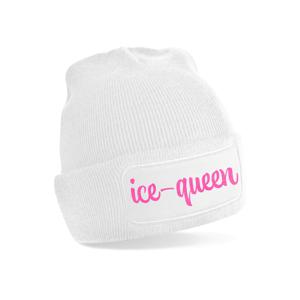 Wintersport muts voor volwassenen - Ice Queen - wit - roze glitters - one size - Apres ski beanie