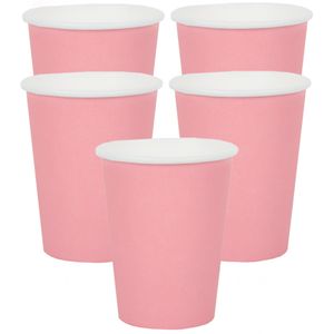 20x Stuks feest/verjaardag bekertjes karton - roze - 270 ml