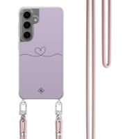 Samsung Galaxy S24 Plus hoesje met rosegoud koord - Hart lila Samsung Galaxy S24 Plus hoesje met rosegoud koord - Hart lila