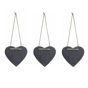 Decoratie hart - 3x stuks - 12 x 11 cm - leisteen - hangdecoratie - hartjes vorm - mini krijtbordje