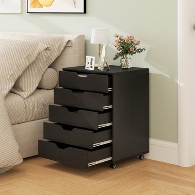 5-Ladenkast Verrijdbare Verticale Archiefkast op Wielen met 5 Laden Gebogen Handgreep en 2 Wielen met Rem 49 x 40 x 65 cm Zwart