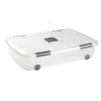Plasticforte Opslagbak/box met deksel - 1x - 41L - 73 x 55 x 16 cm - transparant - met wielen