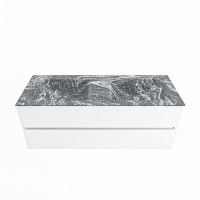 MONDIAZ VICA-DLUX 130cm badmeubel onderkast Talc 2 lades. Inbouw wastafel CLOUD dubbel 2 kraangaten, kleur Lava.