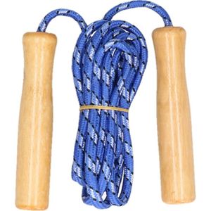 Blauw springtouw met houten handvatten 236 cm