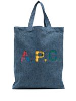 A.P.C. sac cabas en jean à logo imprimé - Bleu - thumbnail