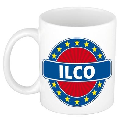 Ilco voornaam koffiemok - beker - wit/blauw - 300 ml - Cadeau - Heren - Collega - Vaderdag