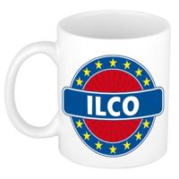 Ilco voornaam koffiemok - beker - wit/blauw - 300 ml - Cadeau - Heren - Collega - Vaderdag