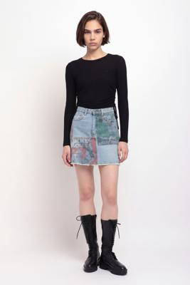 Denim minirok met borduursels - BLUE - 44