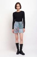 Denim minirok met borduursels - BLUE - 44