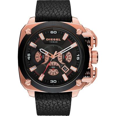 Diesel Heren BAMF chronograaf zwarte wijzerplaat zwart lederen horloge DZ7346