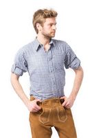 Trachten Blouse Blauw/wit Slimfit