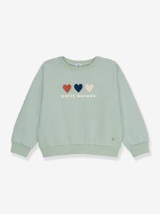 Meisjessweater met hartjes PETIT BATEAU amandelgroen